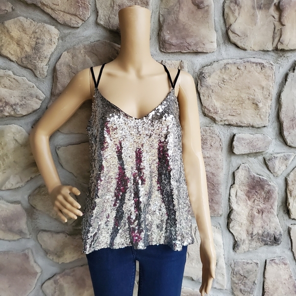 Charlotte Russe Tops - Charlotte Russe Silver sequins cross back tank top